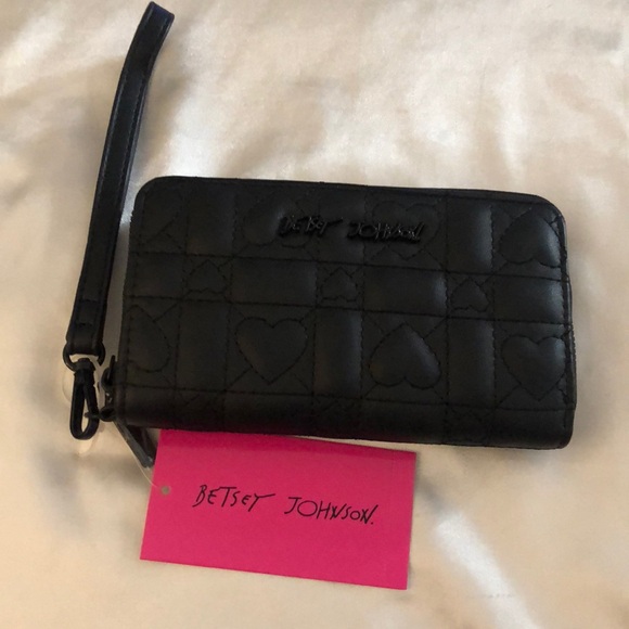 Betsey Johnson Black Faux Leather ZA Wallet Quilted Heart & Geometric Design NWT - Picture 14 of 16